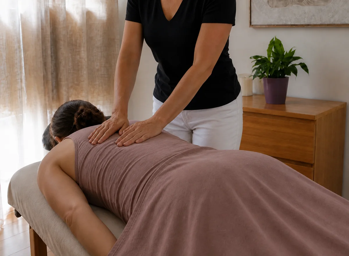 Mains réalisant un massage relaxant sur les épaules